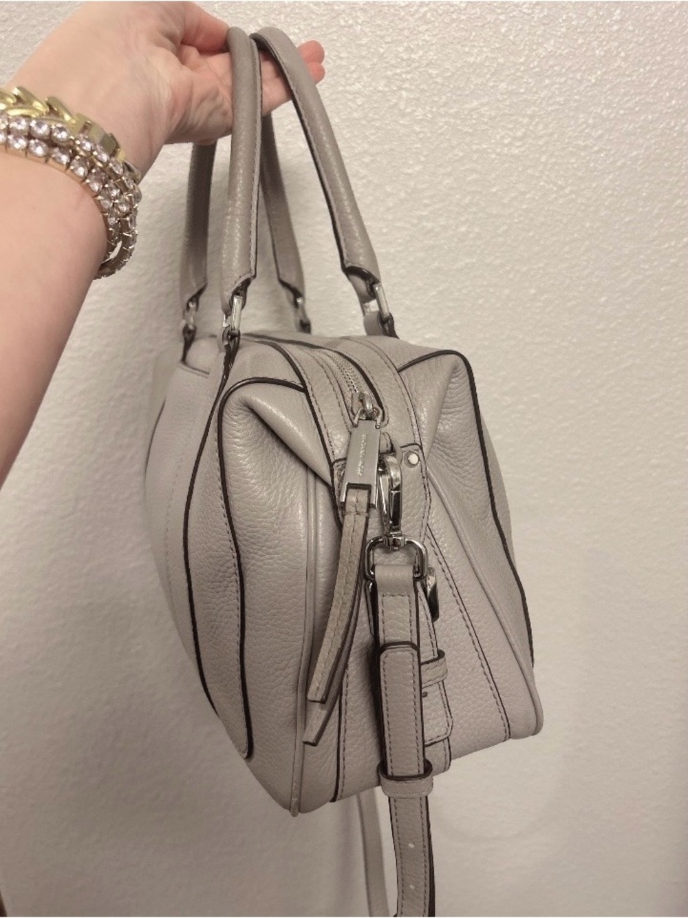 Michael Kors Gray Pebbled Leather Satchel Handbag w/ Crossbody & Silver Hardware - Picture 4 of 6